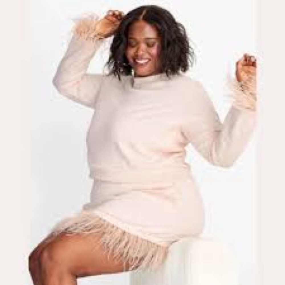 Future Collective Pink Long Sleeve Top and Skirt with Feather Trim - Picture 3 of 4